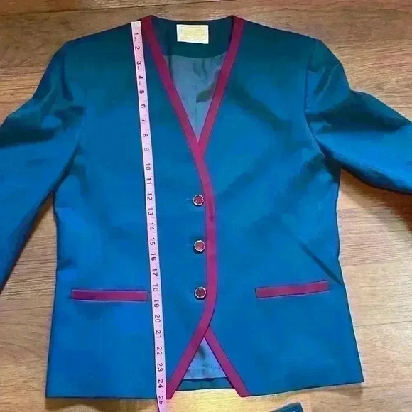 VTG 60s Pendleton Virgin Wool 2-PC Blazer Skirt Set Womens Power Suit Teal - Picture 4 of 9